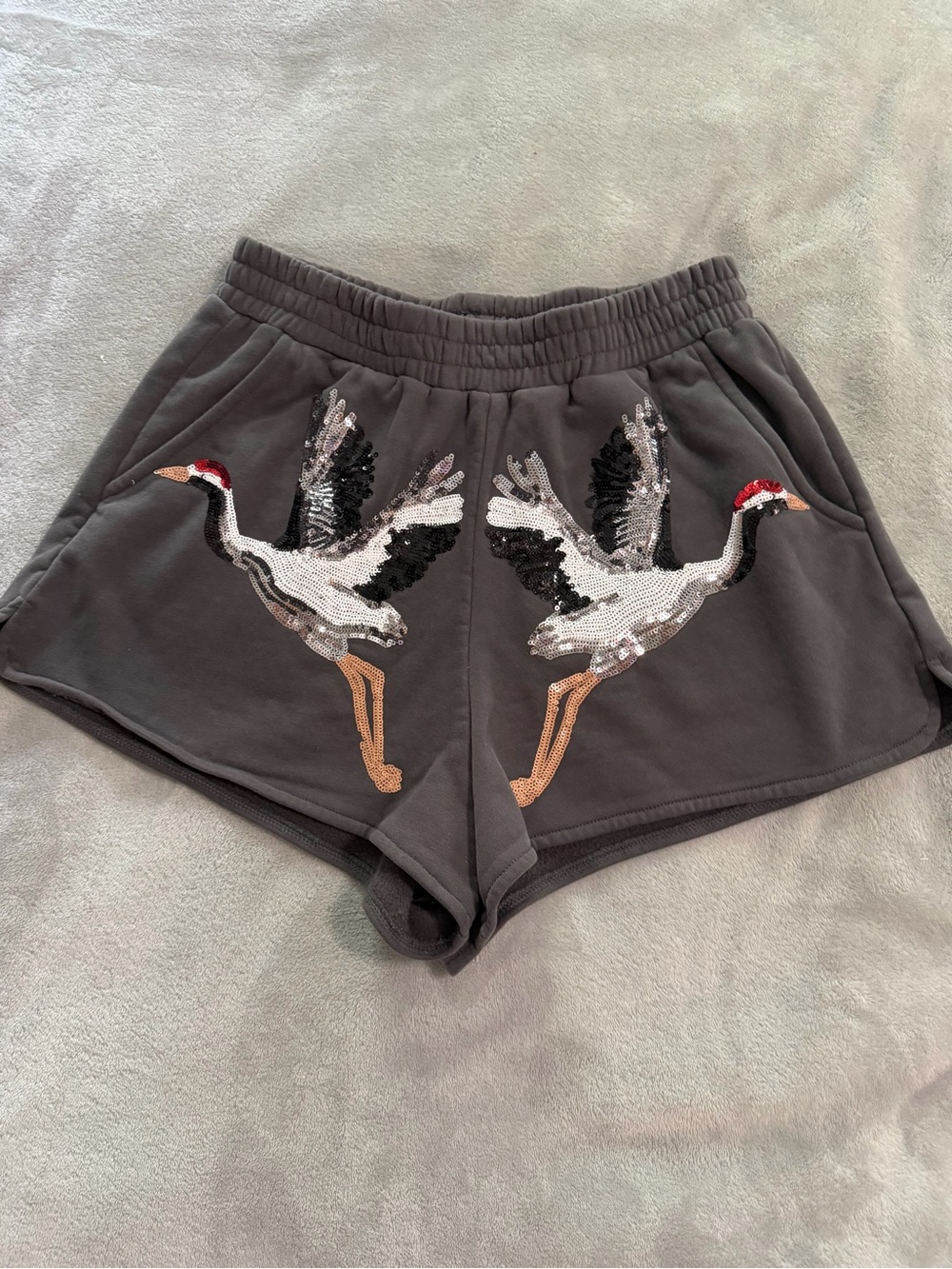 QUEEN OF SPARKLES Charcoal sequin Crane Sequin Athletic Shorts